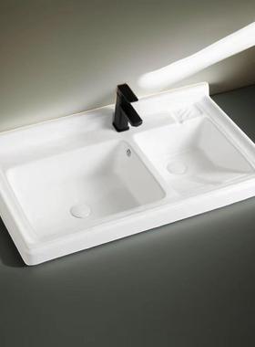 室柜半嵌入式阳台浴一体洗衣带台盆搓板中盆72329洗手池陶洗瓷衣