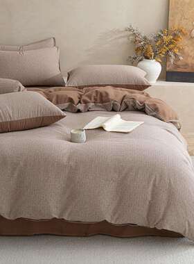 2701225秋花冬棉麻提全棉加厚磨毛四件套纯棉复古风套床被0笠床上