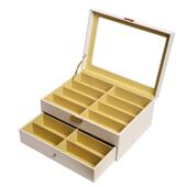 质白色窗pu皮眼双层木16格眼镜盒跨境天透明太SBO阳镜收纳盒厂家