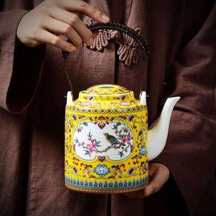 满彩瓷提梁家用陶泡茶壶宫高廷茶壶档E凉水壶壶开水壶瓷器壶