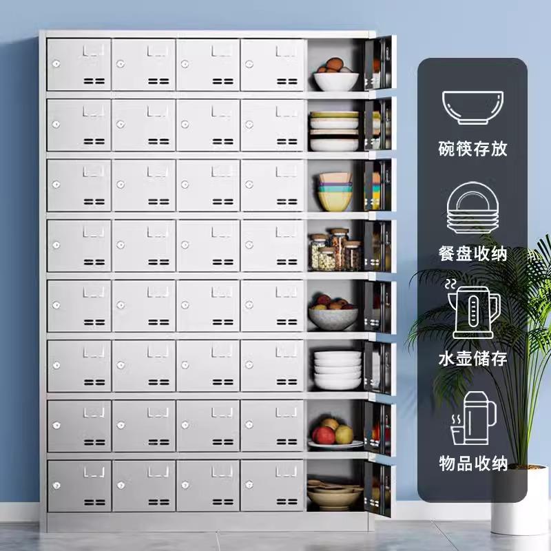 304不锈钢碗柜食工堂餐柜员GC-6751餐厅餐具收纳柜门带锁盘多饭盒