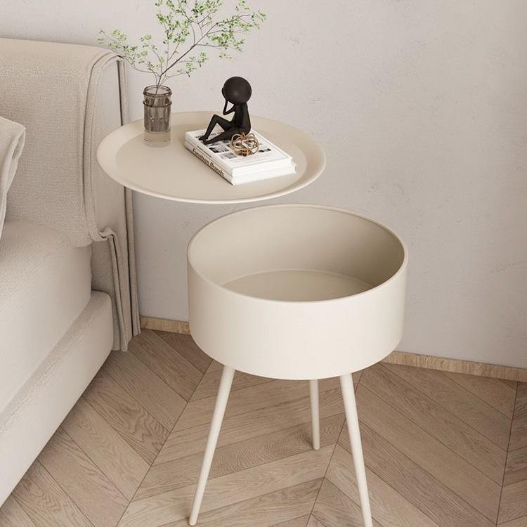 家用卧厅室UQY纳床头柜奶油可储物收简约风圆形加粗客小茶几铁艺
