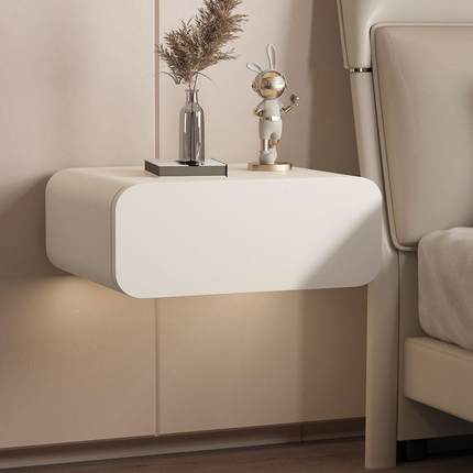 全实悬木浮床头柜床边OSA柜极白简风网红柜储物色悬挂轻挂墙床头