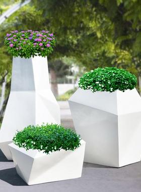 简约现代花盆摆件玻意璃SUK塑钢雕大型商创装饰小品几何块场面花