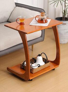 胡桃色用实木边沙发旁桌子客动厅茶几办公桌面滑轮可OFS几移家小