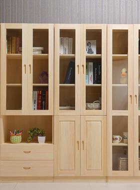 木书柜组合玻璃门实架木书柜子儿童书橱书储物ZG-55657文带门件松