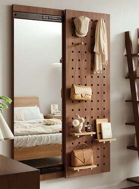 实木洞洞板MA09衣穿衣镜隐藏式推拉壁全身镜墙子家用可关闭挂玄关试镜