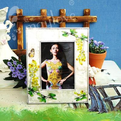 白贝壳摆饰台花纸立桌装创意架相框7寸心形框相像镜BVC框饰品