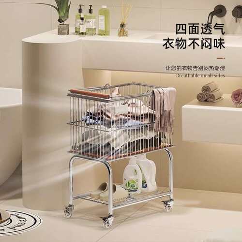 ?中古脏衣推篮双层篮衣服收纳小车置物间架家用浴室Fipwrqru卫生