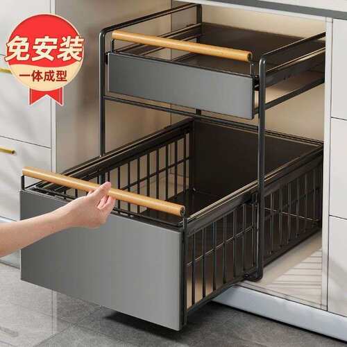厨房橱柜拉拉篮下水置物架碗碟EnT4N4ea调料收抽层式分纳架子抽屉