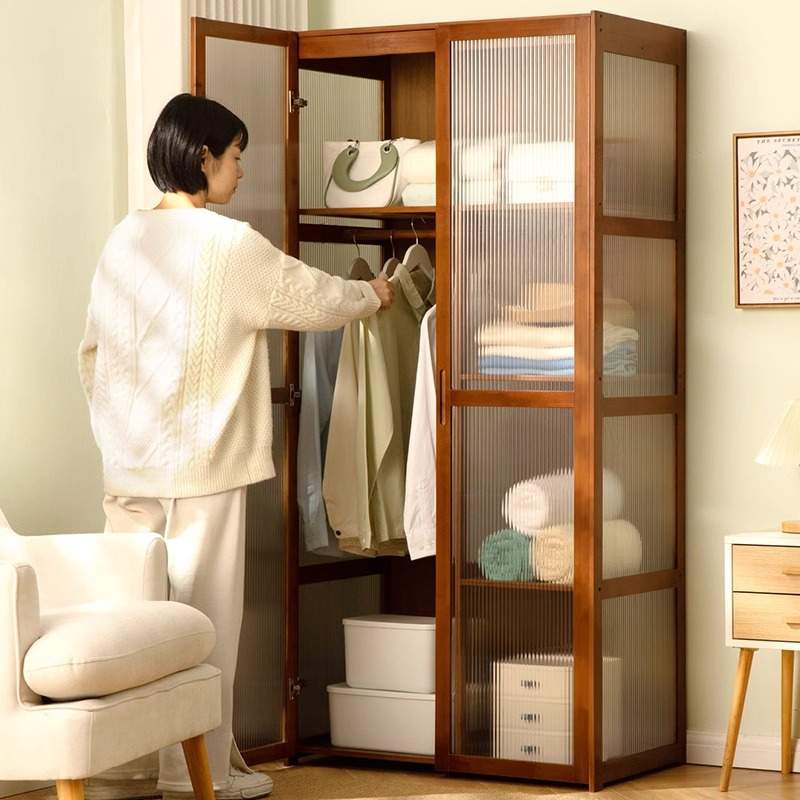 家用简易衣柜经济性出租房用挂衣区组装防尘货架式卧室衣橱结实