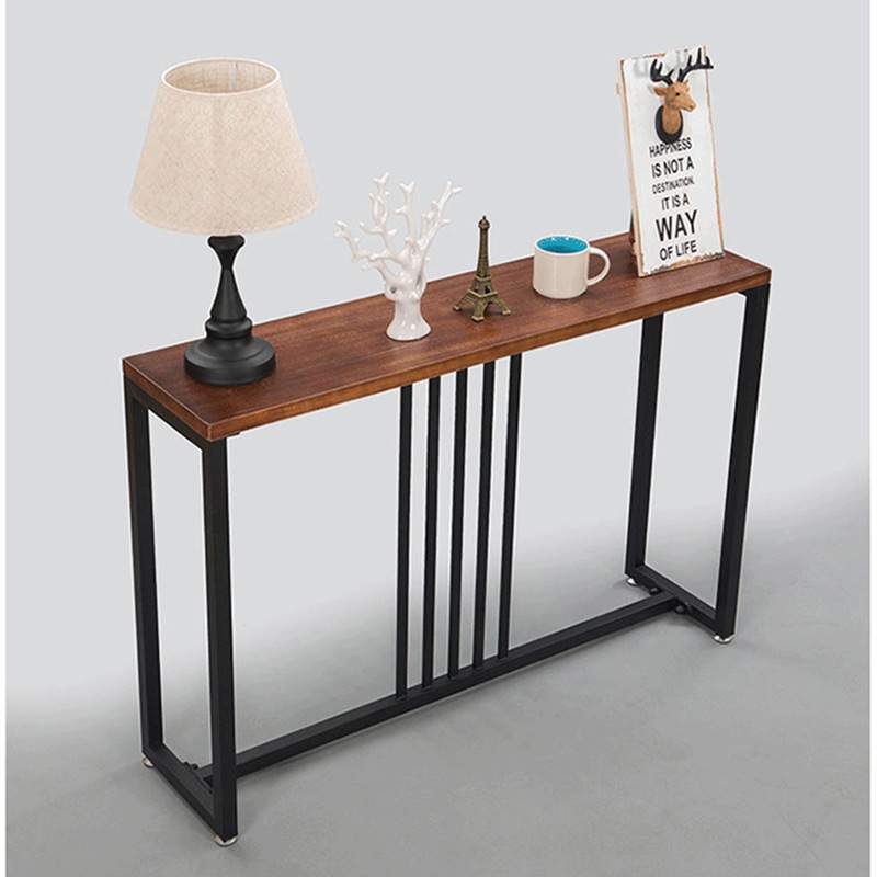 北欧客厅玄关桌子靠墙窄桌子置物架落地式铁艺长条几案实木餐边桌