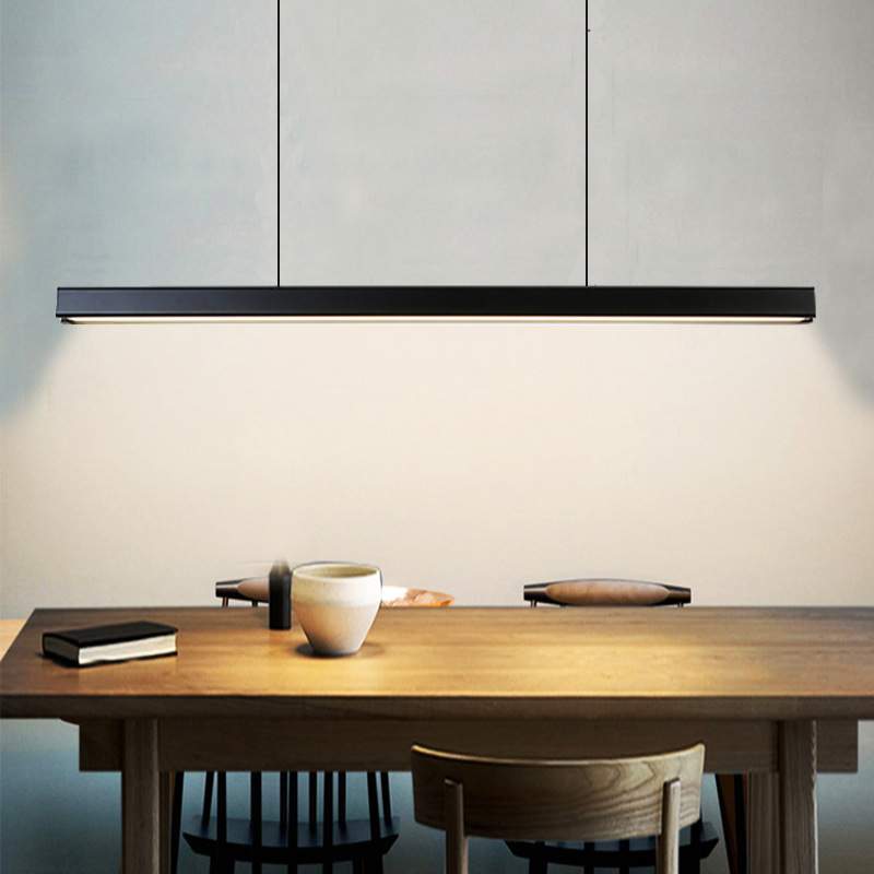 餐厅吊灯现代简约北欧极简餐桌吧台办公室客厅led长条设计师灯具