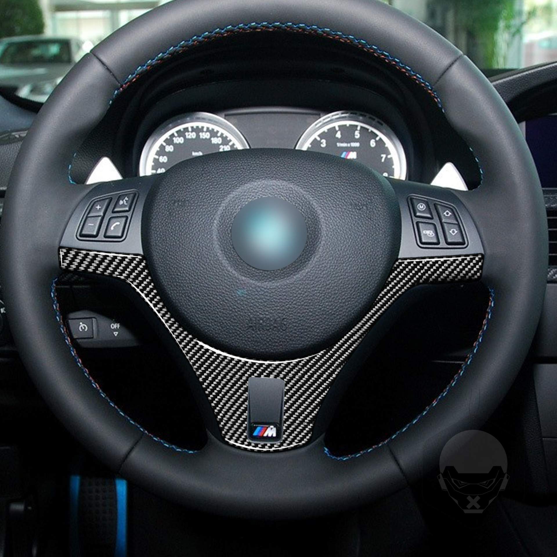 适用宝马E90/E92E93三系碳纤维两门版方向盘贴汽车内饰品改装配件