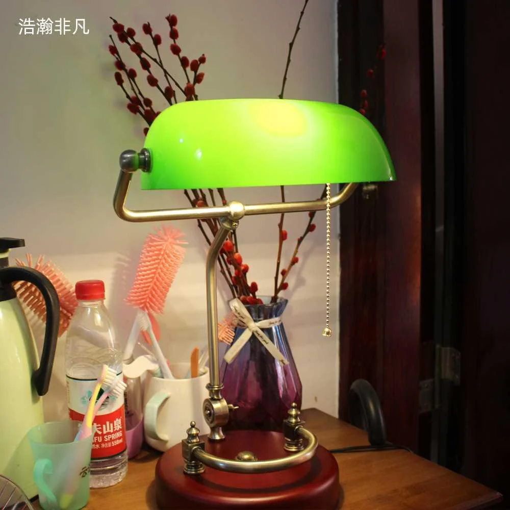 复古绿色银行台灯民国风古典装饰办公室餐厅咖啡厅护眼书房实木灯