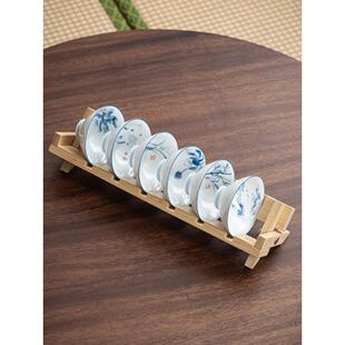 带杯架家用待客 纯手绘陶瓷斗笠杯青白瓷功夫小茶杯喝茶碗6只套装