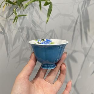 纯手绘色釉花口主人杯家用茶杯手工陶瓷喝茶杯品茗杯 惊蛰 小清新