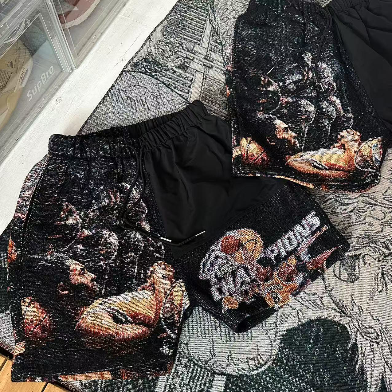 remake Kobe Bryant 冠军  奖杯拼接 短裤 拼接风衣面料  拼接