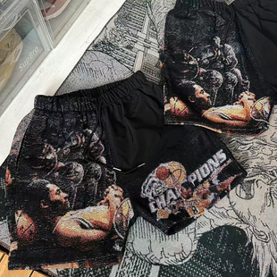 remake Kobe Bryant 冠军  奖杯拼接 短裤 拼接风衣面料  拼接