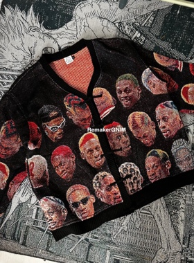 FAX NO. remake Rodman 大虫 罗德曼 人头 国风扣开衫 定制不退换