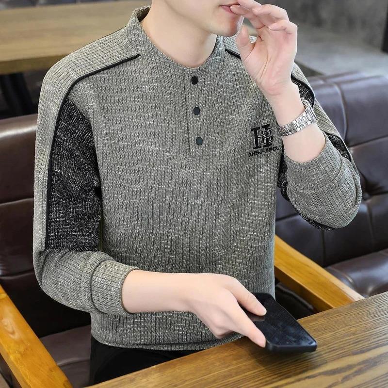 4迈潮服饰店亨利领撞色拼接卫衣男士春秋季长袖休闲潮牌上衣男装