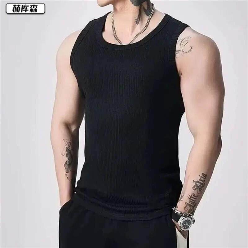 博彼夏季运动男冰丝螺纹凉感上衣修身显大健身工字健身背心BB