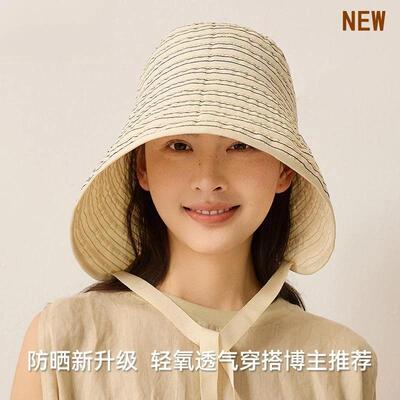 武德百货优选商行2条纹渔夫帽小众透休闲遮阳帽日系夏季水桶帽子
