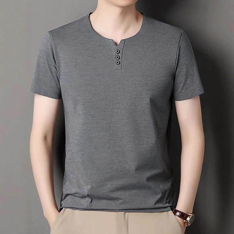Golden Closet2026新款桃心领T恤夏季男士套头短袖纯色潮装打底衫