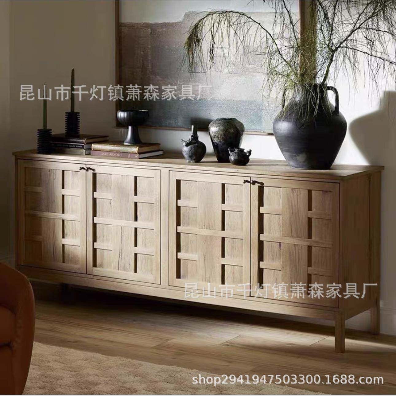 法式乡村复古餐边柜小户型收纳柜美式客厅电视柜玄关柜原木储物柜