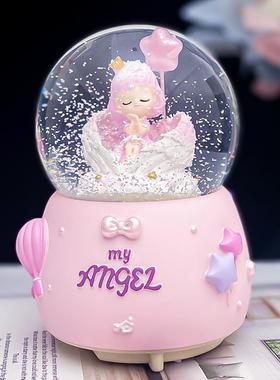 旋转音乐盒雪花水晶球小女孩儿童节日生日创意礼物送女友八音盒