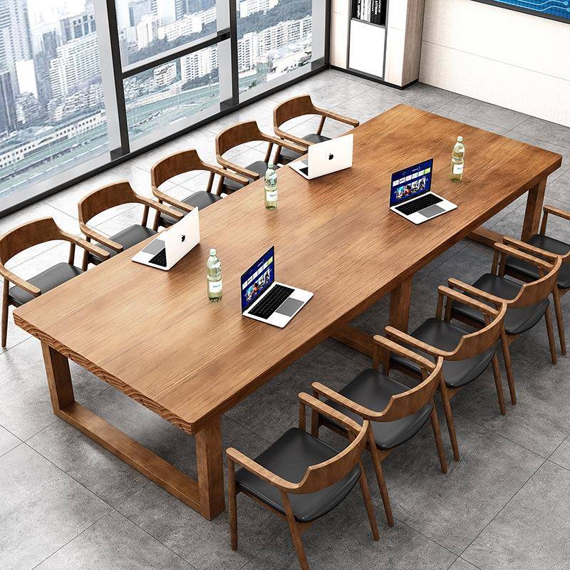 新中式全实木会议桌子洽谈电脑桌工作台式办公桌家用书房大长书桌