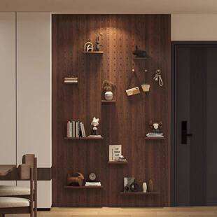 中古风实木洞洞板入户玄关墙上置物架挂板隔板墙面挂衣收纳架