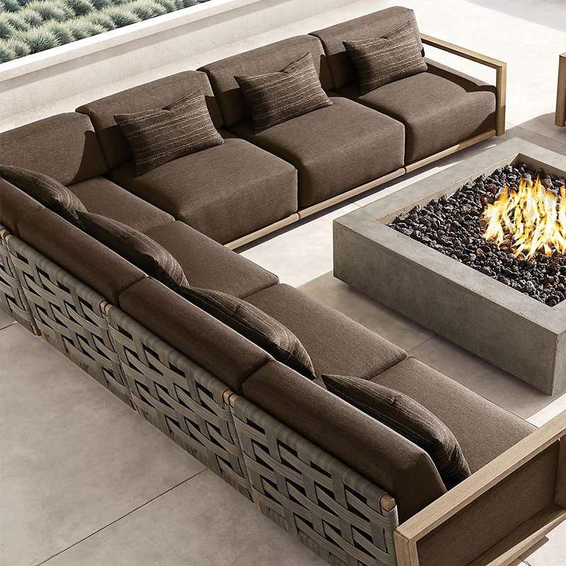 户外沙发庭院别墅缅甸柚木U型卡座室外露台休闲椅露天实木家具组