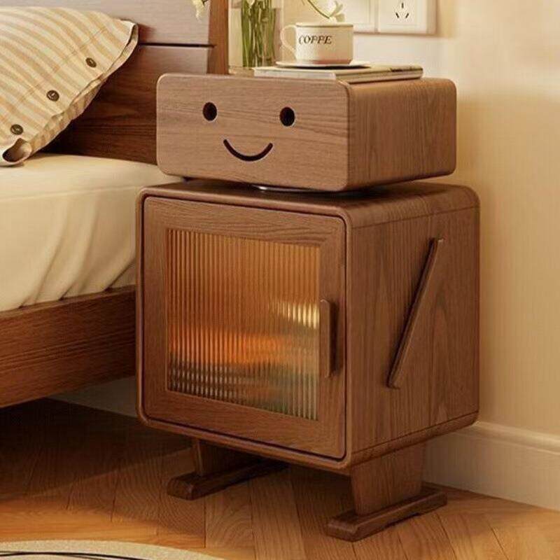 实木床头柜儿童创意机器人可爱床边柜卧室智能带灯简约现代储物柜