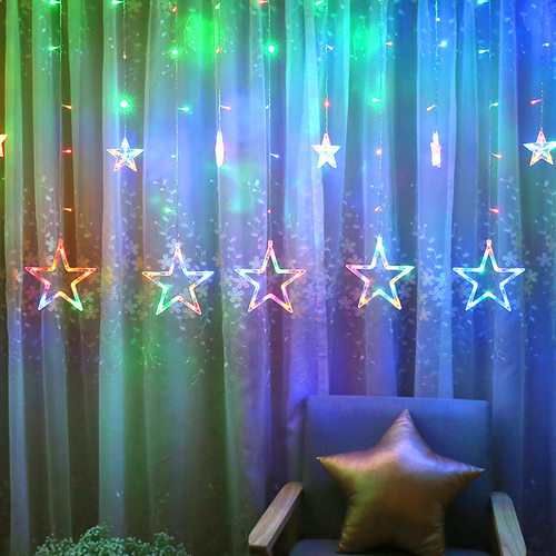 LED星月窗帘灯卧室串灯大小星星插电圣诞节日布置挂灯节日氛围