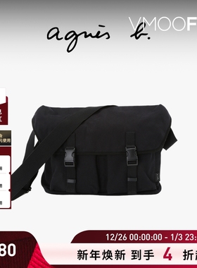 【折扣】agnès b.经典系列纯棉大号男士手提单肩包斜挎包  黑色