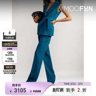 Akris女士配腰带亚麻羊毛混纺绉纱马甲