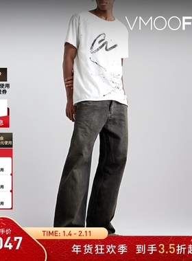 【折扣】GREG LAUREN 春夏男士宽松印花棉质平纹布T恤