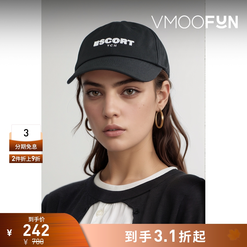 【折扣】YCH 女刺绣棉质斜纹布黑色棒球帽