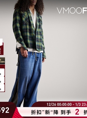 【折扣】GREG LAUREN 男披肩领格纹法兰绒衬衫