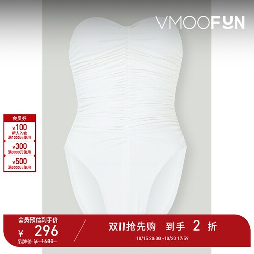 【D11抢先购】Norma Kamali 春夏女褶饰抹胸连体泳衣
