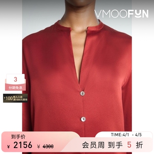 VINCE 春夏女安可拉红桑蚕丝丝缎女衫