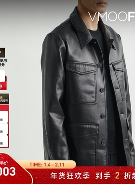 【折扣】SEAN SUEN 秋冬男宽松人造皮革外套