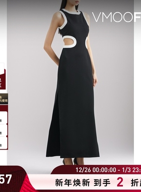 【折扣】STAUD女士挖剪双色双罗纹连衣裙小黑裙