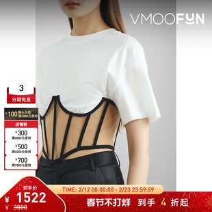 【折扣】RtA 女拼接绢网棉质平纹布短款上衣