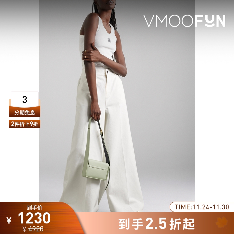 【折扣】Tibi 女高腰阔腿裤白色牛仔裤