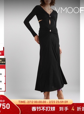 【折扣】Paco  Rabanne 女弹力法式长袖连衣裙小黑裙