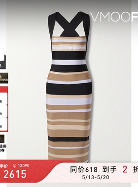 【618抢先购】Herve Leger x Law Roach 春夏女条纹中长连衣裙