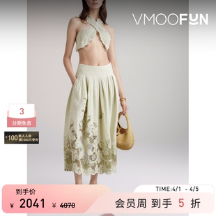 CULT 上衣 GAIA春夏女士网布边饰刺绣亚麻短款