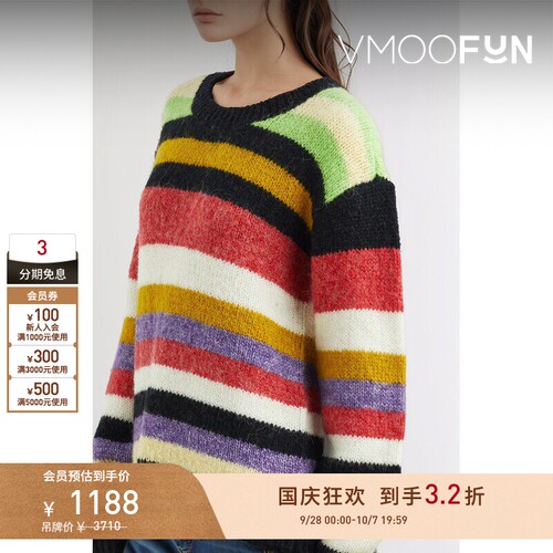 【早秋特惠】RtA 女士秋冬宽松随性条纹嵌花混纺毛衣
